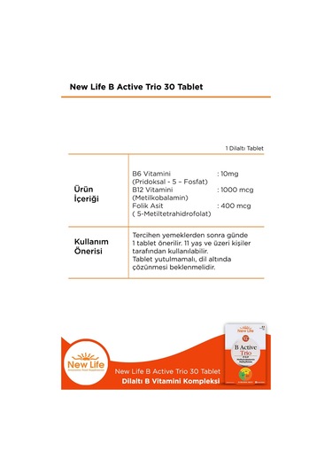 New Life B Active Trio 30 Tablet 2 Adet