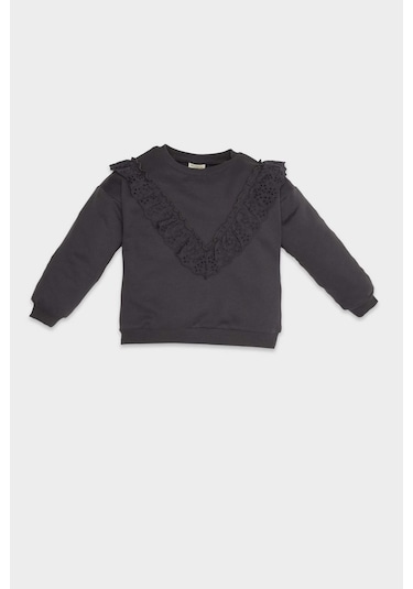 DeFacto Kız Bebek Bisiklet Yaka İçi Yumuşak Tüylü Sweatshirt D6678A524WNAR1 Antrasit