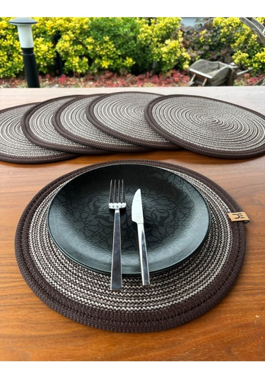 6 Lı Yuvarlak Supla Takımı Kolay Temizlenebilir, Modern Sofralar İçin Siyah - Natural