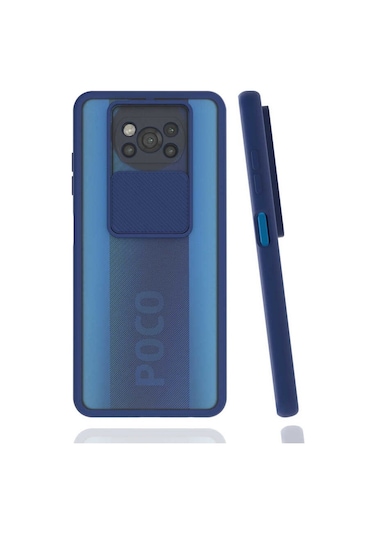 Kilifone - Xiaomi Uyumlu Poco X3 / Poco X3 Nfc / Poco X3 Pro - Kılıf Slayt Sürgülü Arkası Buzlu Lensi Kapak - Lacivert