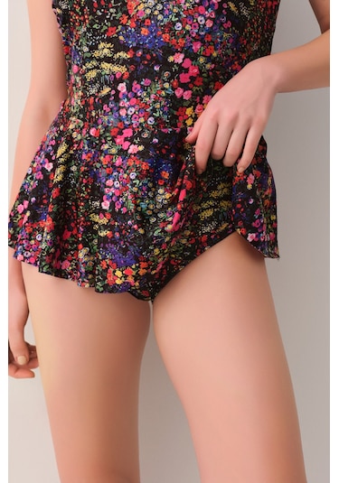 Suwen Garden Etekli Mayo Sb2519511061106 Siyah Çiçek Desenli