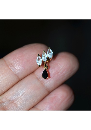 Heppii Taş Sallantılı Helix Piercing Kıkırdak Cerrahi Çelik Gold Renk