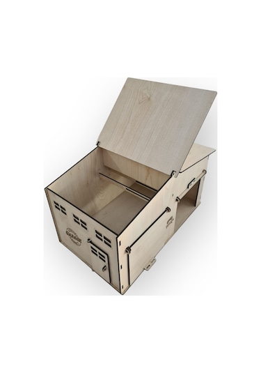 Ahşap Oyuncak Garaj Açılır Çatı Ve Kapılı