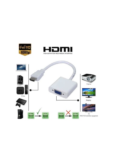 HDMI To Vga Çevirici Vga Projeksiyon Notebok Pc Uyumlu Kablo