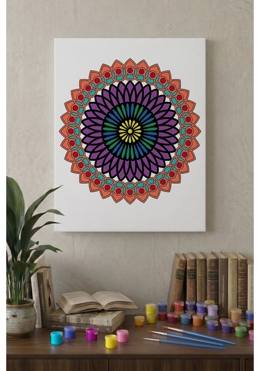 Oval Çiçek Mandala Ahşap Boyama Seti 40x50 Cm