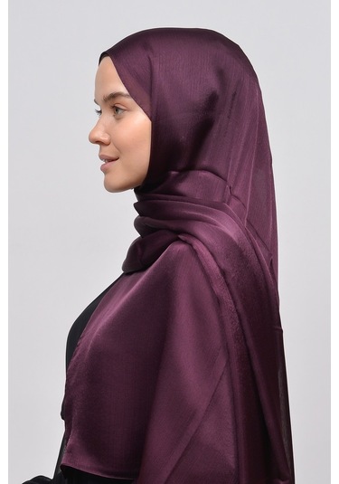 Altobeh Janjan Şık Parlak Saten Dokulu Kadın Tesettür Abiye Şifon Şal - Mürdüm