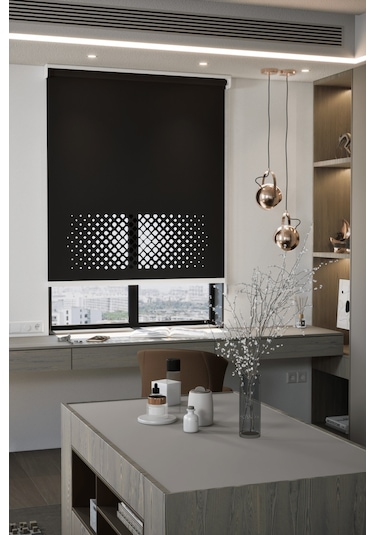 Lazer Kesim Mat Stor Perde, Lazer Kesimli Modern Serisi, M-2008 Siyah Renk Siyah