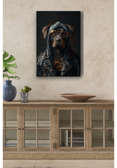 Gangsta Siyah Köpek Yağlı Kanvas Tablo