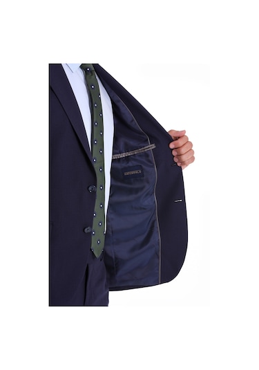 Hatemoğlu Lacivert D. Slim Fit Desenli Mono Yaka Klasik Takım Elbise Lacivert