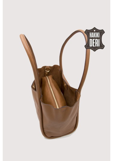 Hakiki Deri Kadın Organizerlı Omuz Çantası Taba Smr9205 Taba