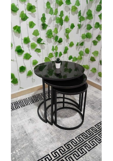 Özcan Metal 3lü Siyah C Zigon Sehpa Yan Sehpa