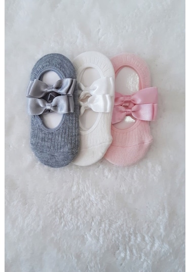 3lü Kız Bebek Fiyoklu Babet Çorap Pamuklu Çapraz Bantlı Esnek 001