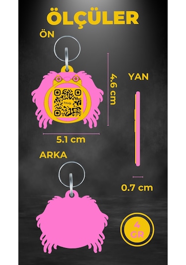 Petjoo 11.Lucy Pembe-Sarı Qr'lı Köpek Künyesi