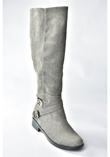 Fox Shoes Gri Süet Kısa Topuklu Kadın Çizme E726203402 Gri