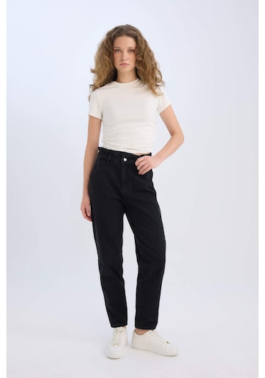 DeFacto Paperbag Beli Lastikli Kısa Paça Bilek Boy Jean Pantolon D4309AX25SPNM40