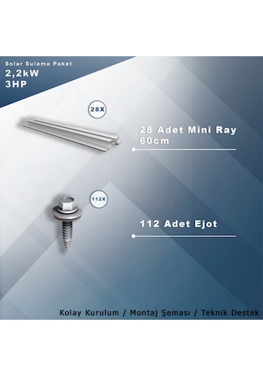 3hp-2.2kw Monofaz 230v Pompa İçin Solar Sulama Paketi