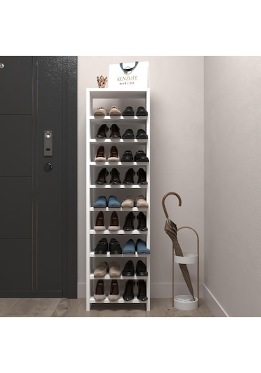 Kenzlife Ayakkabılık Mısri Mat Beyaz Suntalam 140 040 20 Onsekiz Çift Ayakkabı Kapasitesi Arkalıksız Beyaz