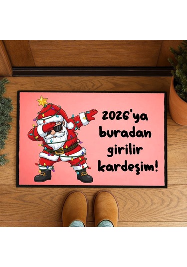 Dab Noel Baba Yeni Yıl Kapı Önü Paspası 60x40 Cm Paspas Çok Renkli