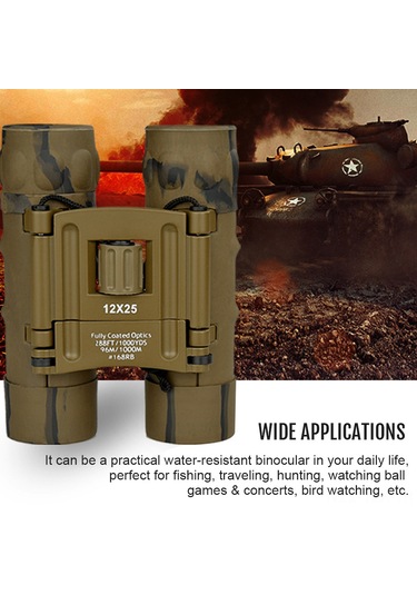 Yaozixa Kamuflaj Bak4 Prisma Binokül, 12x25 Fmc Kaplama, Yüksek Kaliteli Görüntü, Işık Geçirgenliği 90%, Dış Mekan, Av, Kusbakımı, Siyah Beyaz Görüş