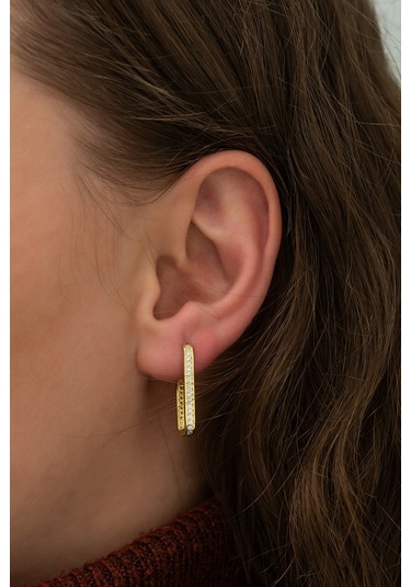 925 Ayar Gold Dikdörtgen Küpe Kadın Gümüş Küpe