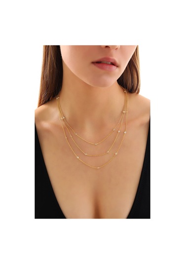 925 Ayar Gümüş Zirkon Taşlı 3 Lü Kolye. Kendinden Kombinli Altın