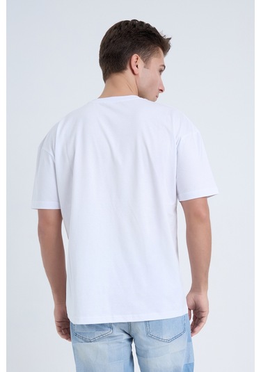 Erkek Oversize Baskılı T-shirt Beyaz California Beyaz