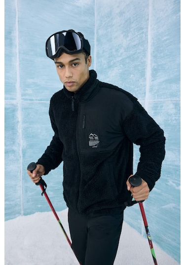 Defacto Defactofit Boxy Fit Dik Yaka İçi Yumuşak Tüylü Pelüş Hırka F3812ax25wnbk81 Siyah-bk81