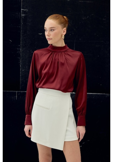 Sateen Talia Şort Etek - Ekru-137065 Ekru