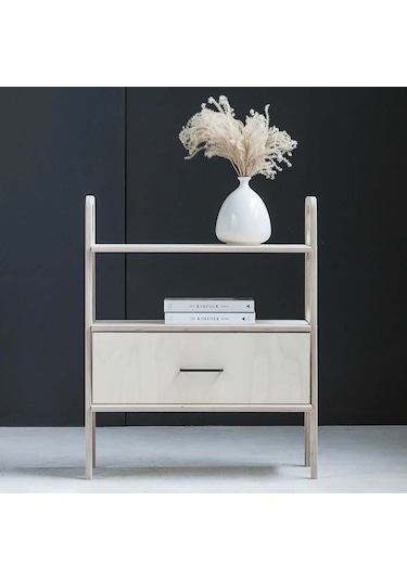 Woodesk Boulder, Ahşap Çekmeceli Kitaplık, 90x75, Beyaz Renk