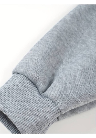 Hırsch Gri Kadın Oversize Basic Kapüşonlu Lastikli Milano Italy Baskılı Pamuklu Eşofman Takımı Gri