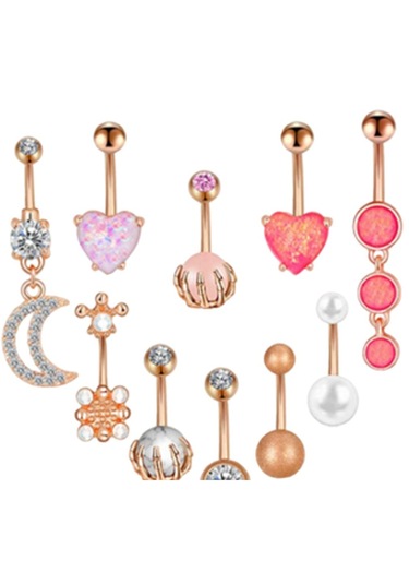 Suntek 14g Paslanmaz Çelik Dangle Belly Button Yüzükler Bar Çok Renkli