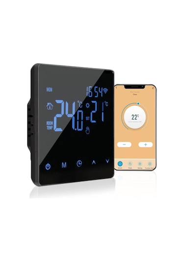 Reedark Siyah Wifi Akıllı Su Isıtma Termostati - Lcd Dokunmatik Ekran, Uygulama Kontrolü, Haftalık Programlama, 3a