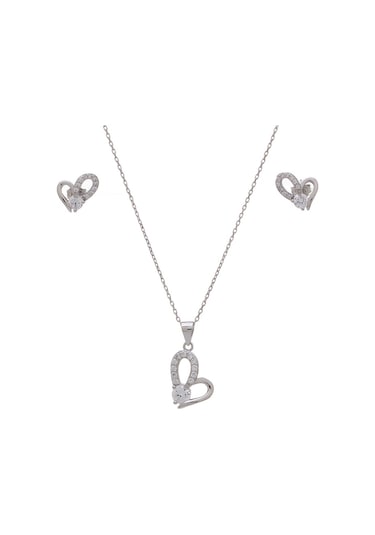 Kalp Tektaş Model 925 Ayar Gümüş Kadın 2'li Set Gümüş