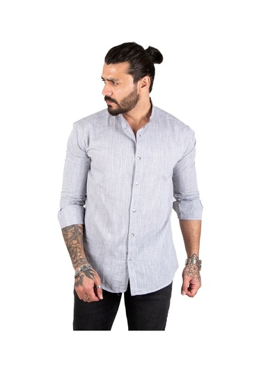 Deepsea Erkek Gri Çizgili Likralı Hakim Yaka Gömlek Gri Deepsea Erkek Gri Çizgili Likralı Hakim Yaka Gömlek Gri