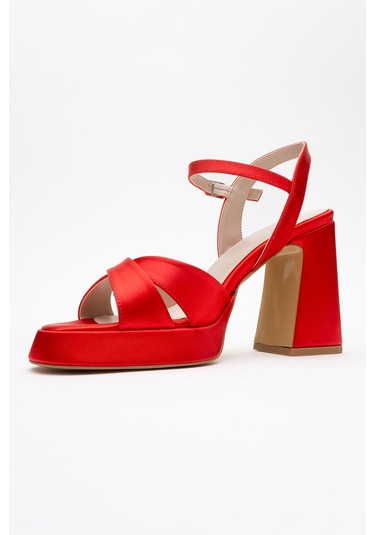 Lello Kırmızı Saten Kadın Platform Topuklu Ayakkabı Kırmızı