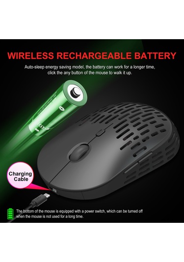 Mufunye T38 Kablosuz Şarjlı Mouse - Ultra İnce, Sessiz Ofis Kullanıma Uygun, 3 Seviye Dpı, Renkli Solunum Işığı, 600mah Pil, Gri Optik