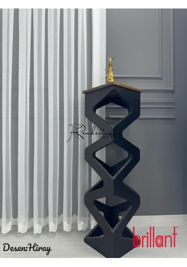 Tül Perde Brillant Marka Mini Etek İşleme Hiray Desen Ekru