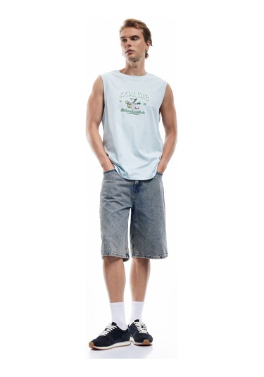 Koton Bisiklet Yaka Pamuklu Regular Fit Baskılı Kolsuz Atlet Mavi 5sam30019mk Mavi