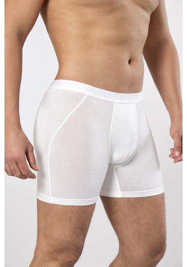 Weweus Beyaz Micro Modal Premium Erkek Uzun Boxer 1419 Beyaz