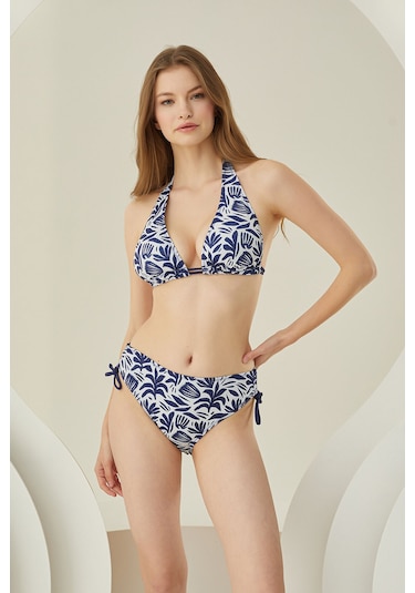 Loya Kadın Lacivert Yaprak Desen Toparlayıcı Tek Üst Bikini