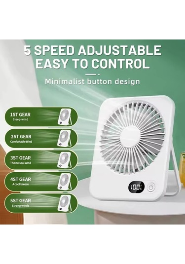 Taşınabilir Masa Fanı Usb Şarj Edilebilir 180 Güç Göstergeli