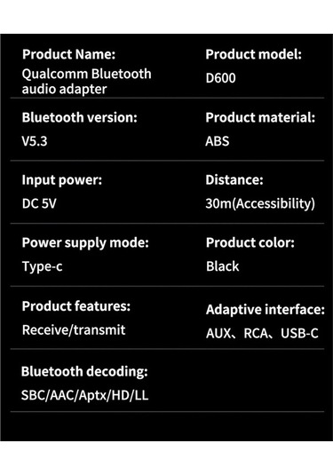 Flybuy Türkçe Bluetooth 5.3 Kablosuz Adaptör 3.5mm Aux, Siyah, Qualcomm Hd Ses