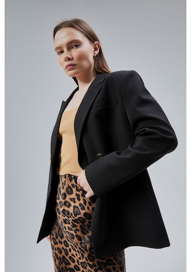 Siyah Regular Fit Yırtmaç Detaylı Blazer Ceket Siyah