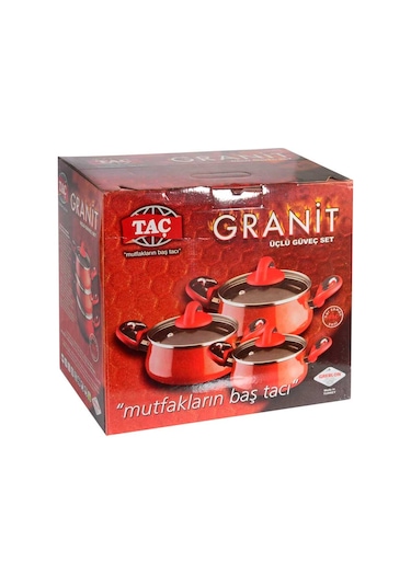 Taç Granit 3 Lü Teflon Güveç Tencere Seti Taç Tencere Seti Petek