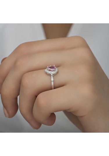 Gümüş Pembe Damla Taşlı Kadın Yüzük