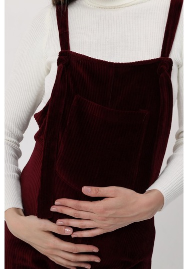 Luvmabelly Myra6113 - Bordo Kadife Hamile Salopet-Bordo
