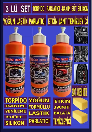 4 Lü Set Jant Temizleyici - Lastik Parlatıcı - Torpido Sütü - 2 Adet Sünger
