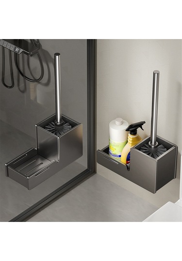 Tuvalet Fırçası Tutucu Duvara Monte Banyo Temizleme Fırçası Siyah Siyah