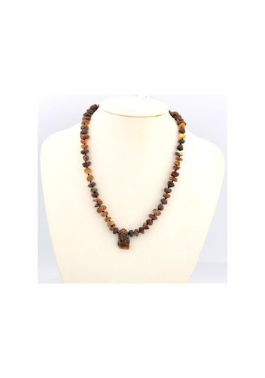 Pigado Parça Kesim Gerçek Damla Kehribar Kolye Cilasız 45 Cm Çok Renkli