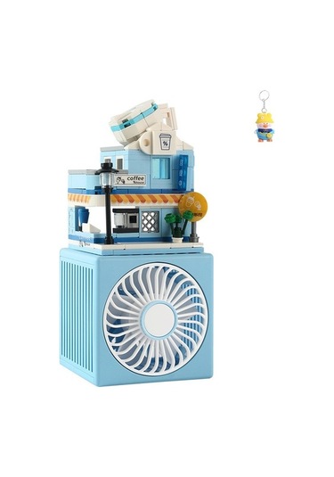 Eğlenceli Karikatür Yapıtaşları Masaüstüfan Masaüstüüçvites Küçük Elektrikli Fan Dıy Küçük Parçacık Montaj Yapıtaşları Yaratıcıhediye 1v7v22 Mavi